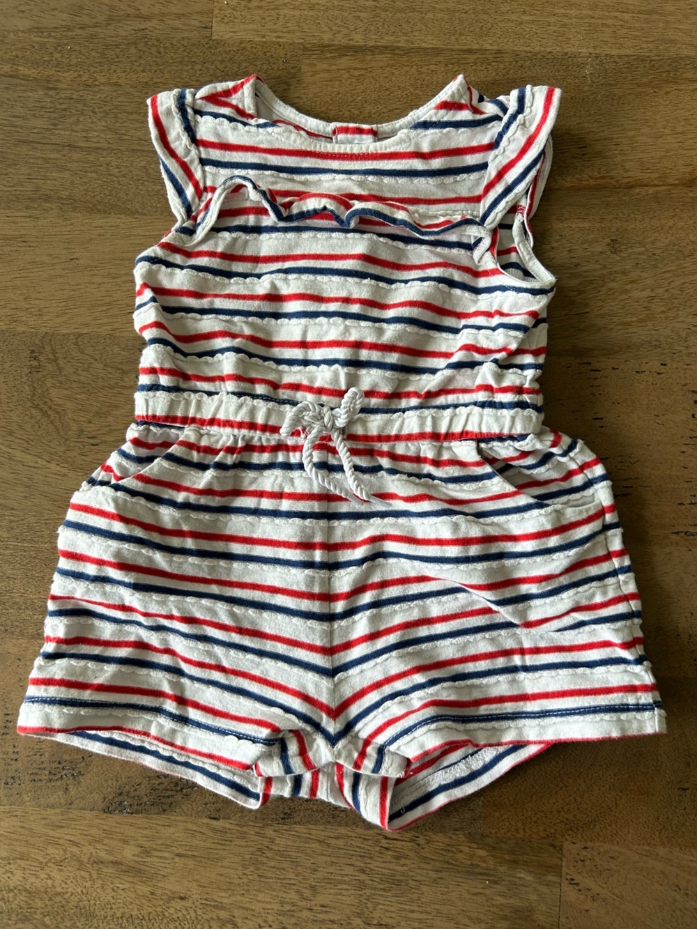 Janie and Jack Red, Navy & White Striped Baby Romper Size 6-12M